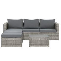 Garden Corner Sofa with Table 5 Seater SABBIA Left Hand Modular PE Rattan Light Grey