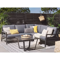Garden Corner Sofa with Table 5 Seater VIZZINI Metal Grey