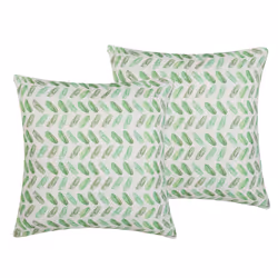 Set of 2 Cushions Abstract Pattern 45 x 45 cm White and Green PRUNUS