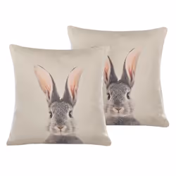 Set of 2 Cotton Cushions Rabbit Print 45 x 45 cm Taupe QUERCUS
