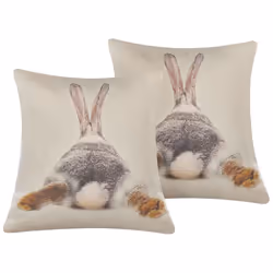 Set of 2 Cushions Rabbit Print 45 x 45 cm Taupe BUXUS