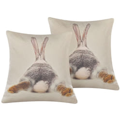 Set of 2 Cushions Rabbit Print 45 x 45 cm Taupe BUXUS