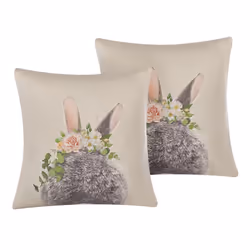 Set of 2 Cotton Cushions Rabbit Print 45 x 45 cm Taupe FATSIA