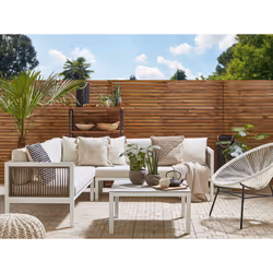 Garden Corner Sofa with Table 4 Seater BORELLO Left Hand Metal Beige - Additional view 4