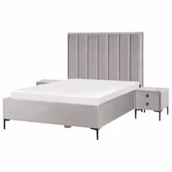 Bedroom Set Velvet SEZANNE 140 x 200 cm (EU Double) Light Grey