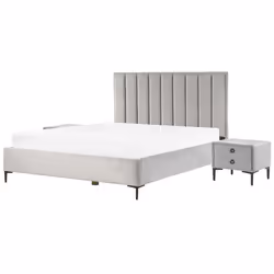 Bedroom Set Velvet SEZANNE 180 x 200 cm (EU Super King) Light Grey