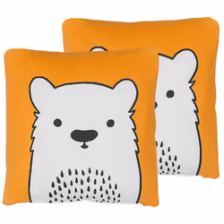 Set of 2 Cotton Kids Cushions Bear 45 x 45 cm Orange WARANASI