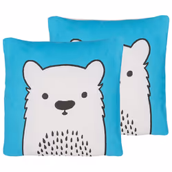 Set of 2 Cotton Kids Cushions Bear 45 x 45 cm Blue WARANASI