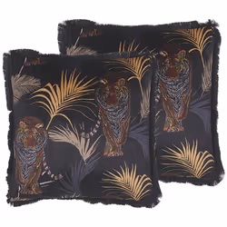 Set of 2 Decorative Cushions RAMTEK Velvet 45 x 45 cm Black Animal Pattern
