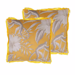 Set of 2 Fringed Cushions Monkey Print 45 x 45 cm Yellow MANJU