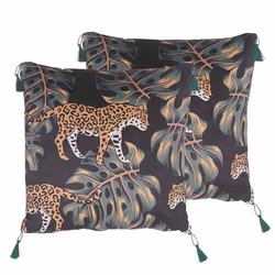 Set of 2 Decorative Cushions KUHI Velvet 45 x 45 cm Black Animal Pattern