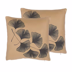 Set of 2 Cushions Leaf Pattern 45 x 45 cm Beige WAKAD