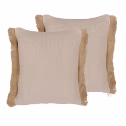 Set of 2 Fringed Cushions Geometric Pattern 45 x 45 cm Beige LONAR
