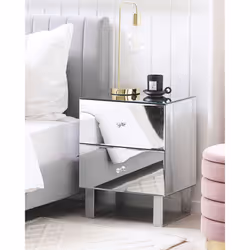2 Drawer Bedside Table NESLE Glass Silver