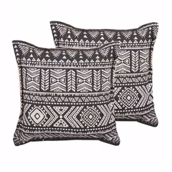Set of 2 Cotton Cushions Geometric Pattern 45 x 45 cm Black and Beige SIRVAN