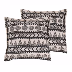Set of 2 Cotton Cushions Geometric Pattern 45 x 45 cm Beige and Black HENTEPE