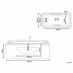 Corner Hot Tub with LED HAWES 1700 x 800 mm Black