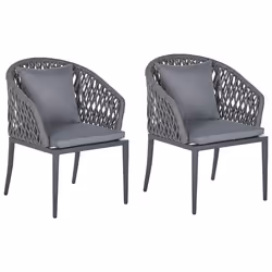 Set of 2 Garden Chairs with Cushions LIPARI Metal Grey