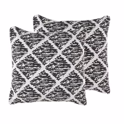 Set of 2 Cotton Cushions Geometric Pattern 45 x 45 cm Black and White HAZRO