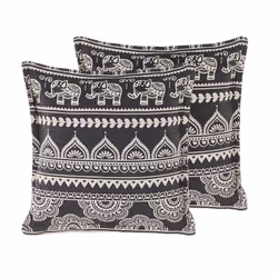 Set of 2 Cotton Cushions Oriental Pattern 45 x 45 cm Black and White ATABAGI