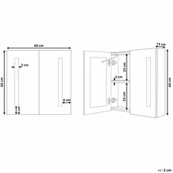 Bathroom Wall Mounted Mirror Cabinet LED CHABUNCO 60 cm 60 cm White