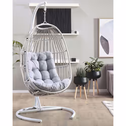 Hanging Chair with Stand SESIA PE Rattan Light Grey - Additional view 4