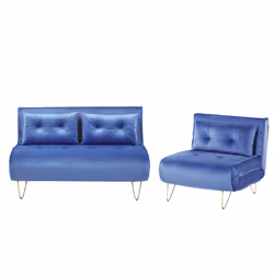 Living Room Set VESTFOLD Velvet Navy Blue 3 Seater