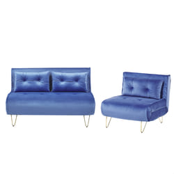 Living Room Set VESTFOLD Velvet Navy Blue 3 Seater