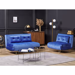 Living Room Set VESTFOLD Velvet Navy Blue 3 Seater