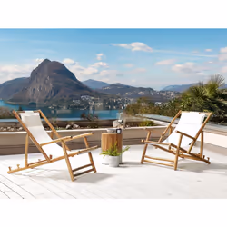 Set of 2 Folding Deck Chairs ATRANI Bamboo Wood Light Beige