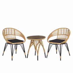 Bistro Set with Cushions PELLARO PE Rattan Black