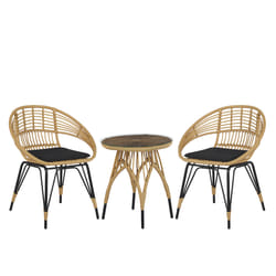 Bistro Set with Cushions PELLARO PE Rattan Black
