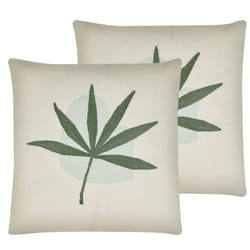 Set of 2 Embroidered Cushions Leaf Motif 45 x 45 cm Green DAVALLIA