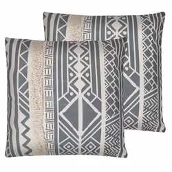 Set of 2 Cushions Geometric Pattern 45 x 45 cm Grey LAURUS