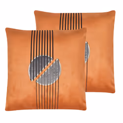 Set of 2 Cushions CEROPEGIA Velvet 45 x 45 cm Orange Geometric Pattern