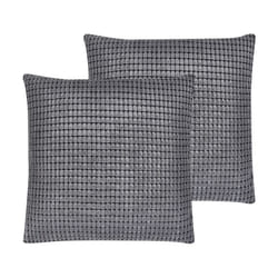 Set of 2 Velvet Cushions Geometric Pattern 45 x 45 cm Grey ASPIDISTRA