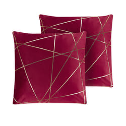 Set of 2 Velvet Cushions Geometric Pattern 45 x 45 cm Red PINUS