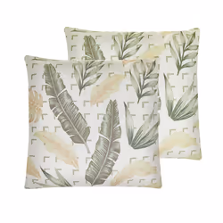 Set of 2 Cushions Leaf Pattern 45 x 45 cm Green and Beige RHAPIS