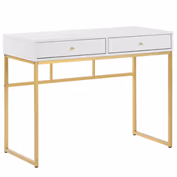 Console Table Home Office Desk DAPHNE White/ Gold 100 cm 48 cm with Storage