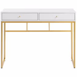 Console Table Home Office Desk DAPHNE White/ Gold 100 cm 48 cm with Storage