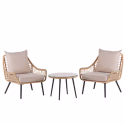 Bistro Set with Cushions LAURETO PE Rattan Natural