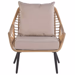 Bistro Set with Cushions LAURETO PE Rattan Natural