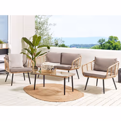 Garden Lounge Set with Table 4 Seater CORINTH II PE Rattan Natural - Additional view 4