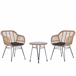 Bistro Set with Cushions TROPEA II PE Rattan Natural