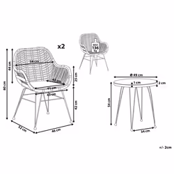 Bistro Set with Cushions TROPEA II PE Rattan Natural