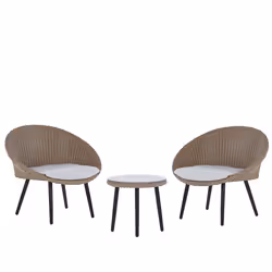 Bistro Set with Cushions ORTIGIA PE Rattan Light Beige Beige