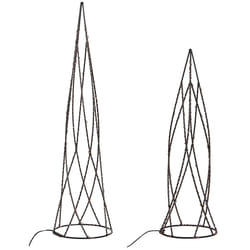 Set of 2 LED Decorative Figurines Christmas Tree Black NEIDEN
