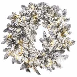 Pre-Lit Snowy Christmas Wreath ? 70 cm White SUNDO