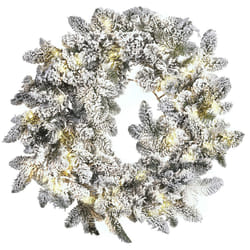 Pre-Lit Snowy Christmas Wreath ? 70 cm White SUNDO