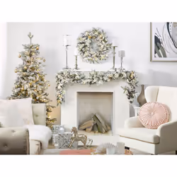 Pre-Lit Snowy Christmas Garland 180 cm White SUNDO